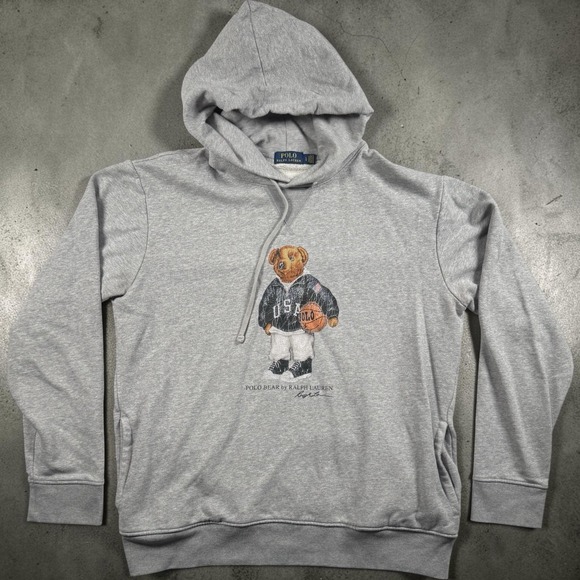 Polo Ralph Lauren Other - Polo Ralph Lauren Polo Bear USA Basketball Hoodie Gray Mens L Distressed Graphic